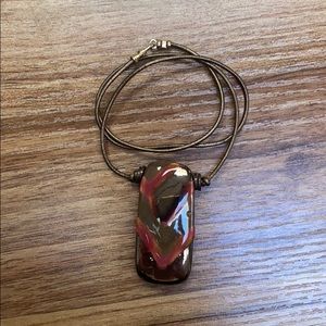 Hand Painted Ceramic Bead on a Brown Leather Chord